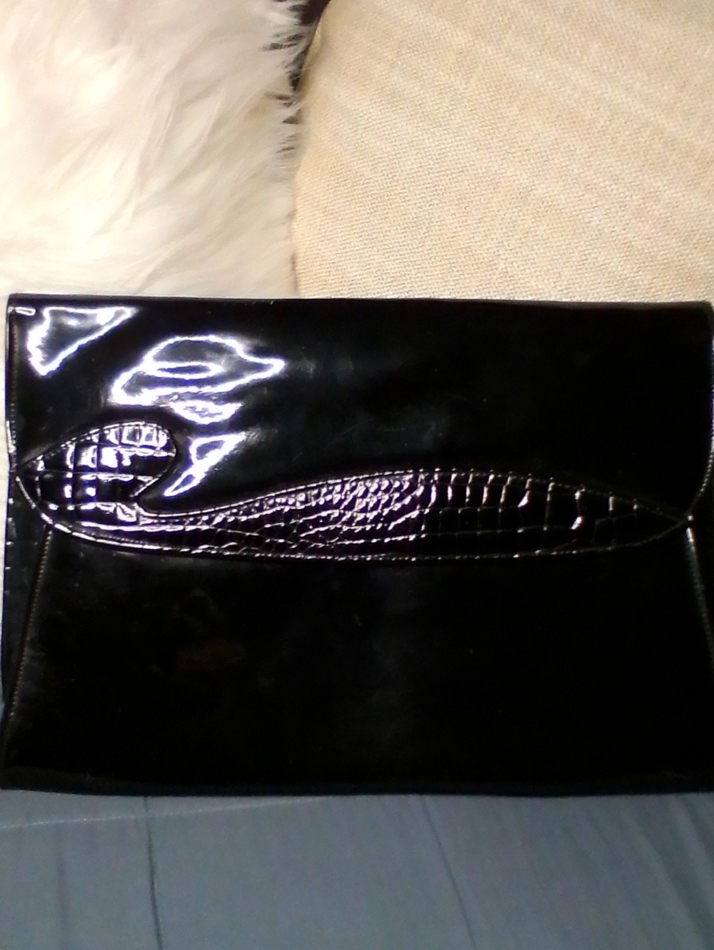 Vintage Black Large Patent Leather Document Clutch